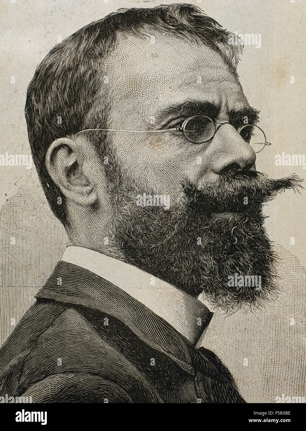 Francisco Pradilla Ortiz (1848-1921). Spanischer Maler. Porträt. Kupferstich, 19. Jahrhundert. Stockfoto