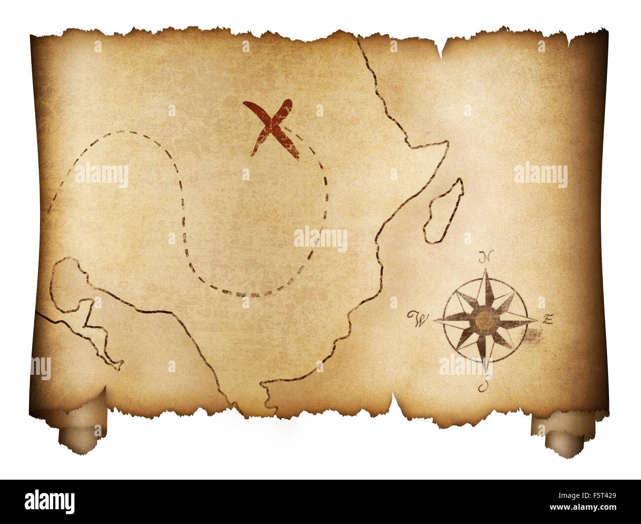 Alten Schatz Piraten Karte Roll isoliert Stockfoto