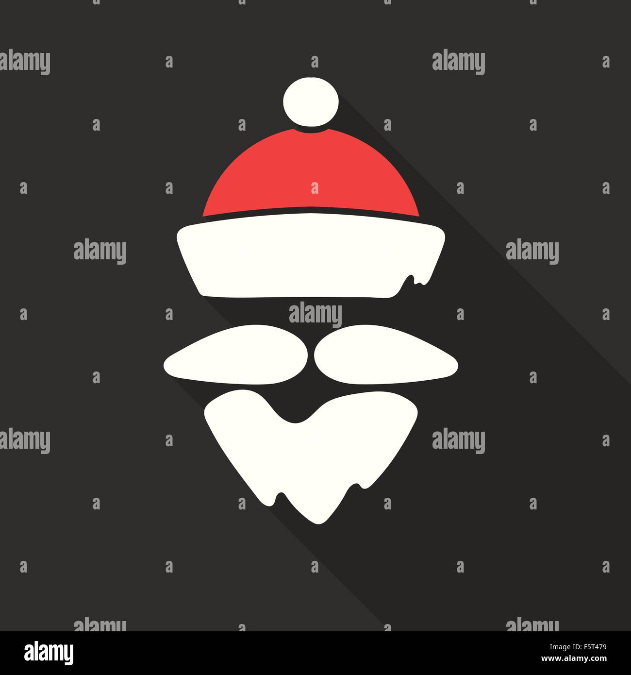 Flaches Design Vektor Weihnachtsmann Gesicht mit Bart und Hut. Symbol. Grußkarte. Stock Vektor