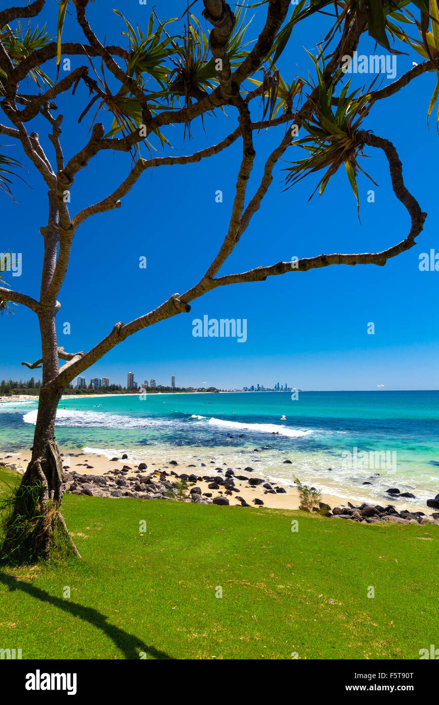 Gold Coast Skyline und Surfen Strand sichtbar von Burleigh Heads, Queensland Stockfoto