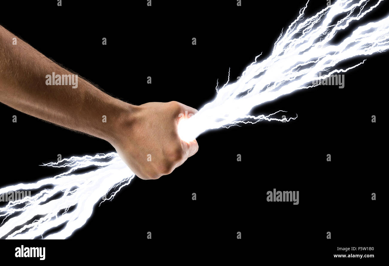 Männliche Hand, die Blitze Stockfoto