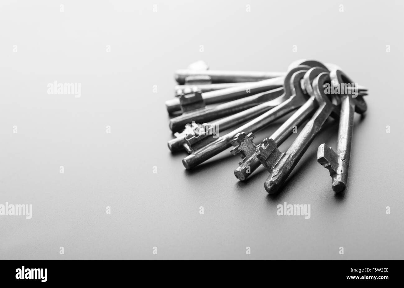 Schlüsselbund auf grauem Hintergrund isoliert Stockfoto