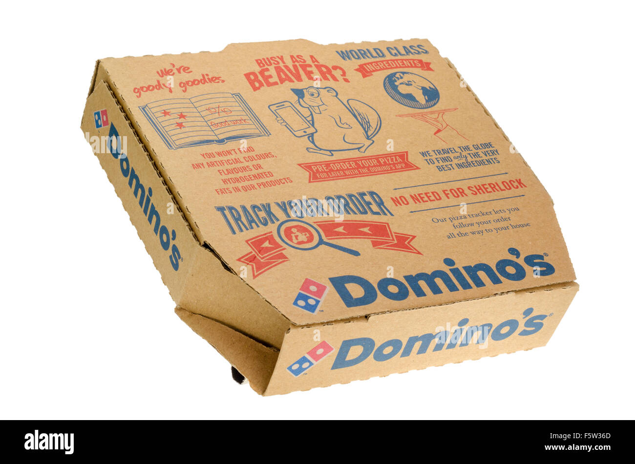 Dominos Pizza in einer Box Stockfoto