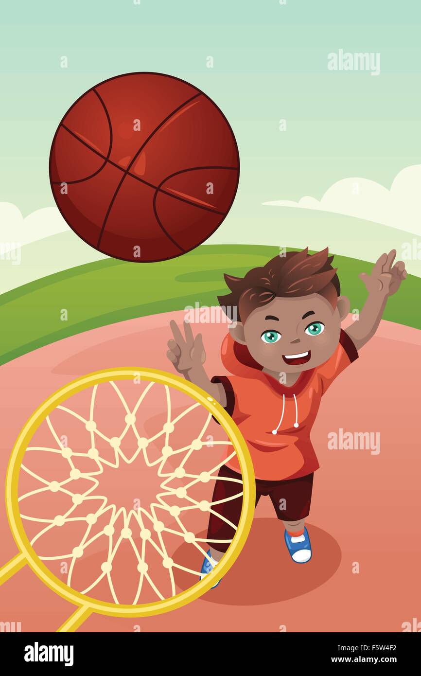 Eine Vektor-Illustration eines aktiven jungen Basketball spielen Stock Vektor