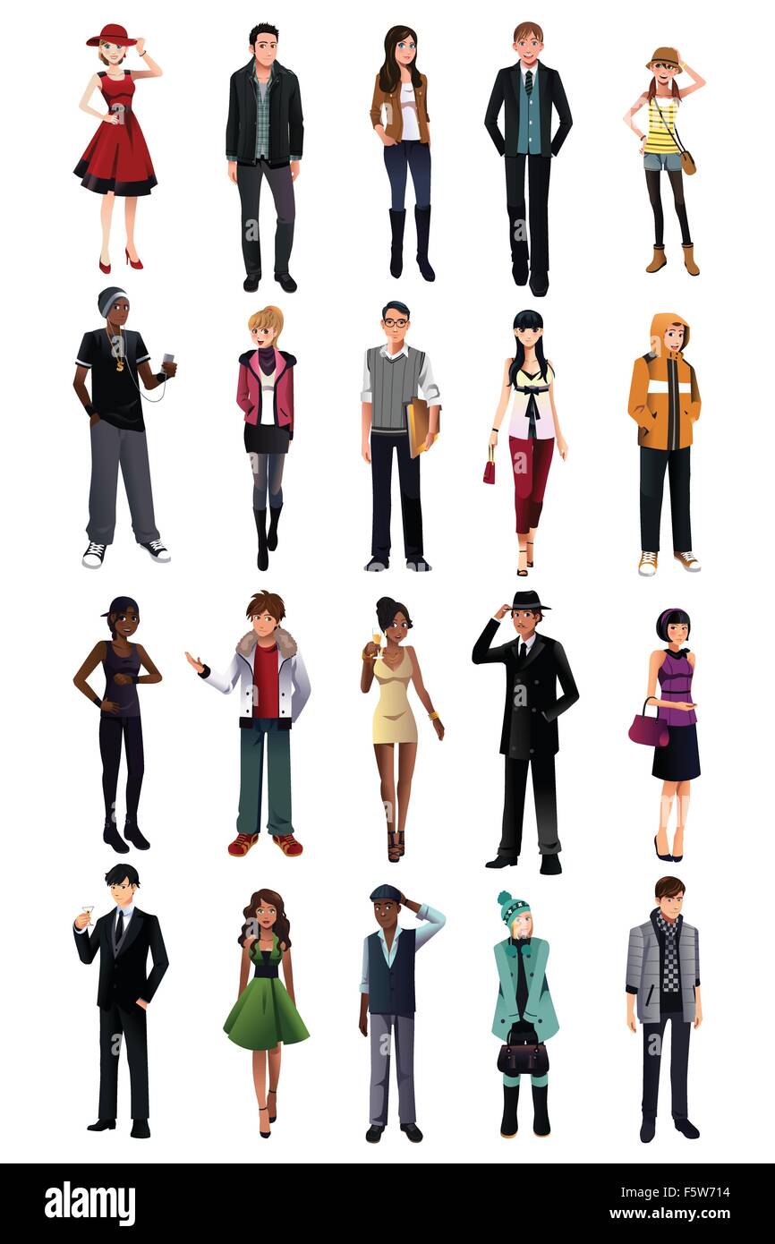 Eine Vektor-Illustration stilvolle junge Leute aus verschiedenen ethnischen Zugehörigkeit Stock Vektor
