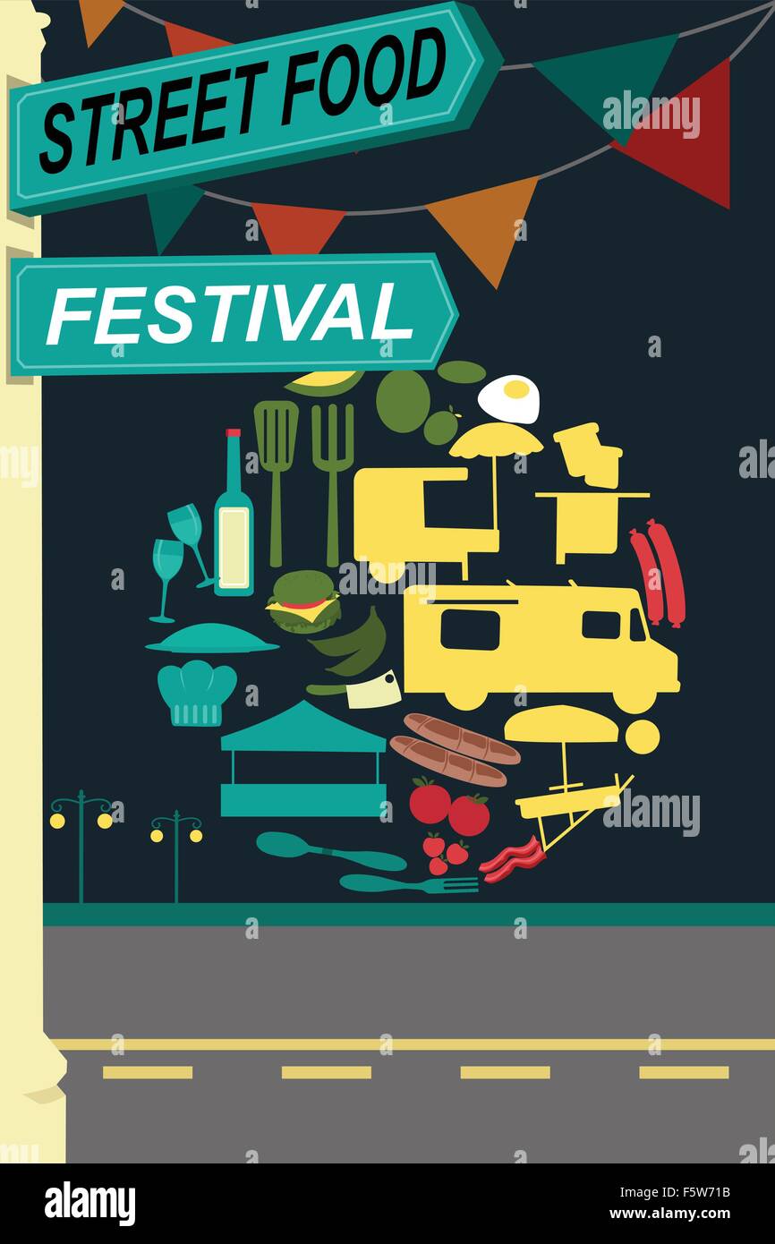 Eine Vektor-Illustration von street Food Festival Broschüre-design Stock Vektor