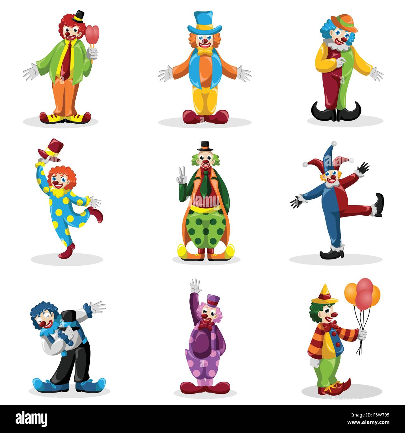 Eine Vektor-Illustration der Clown Symbole setzt Stock Vektor