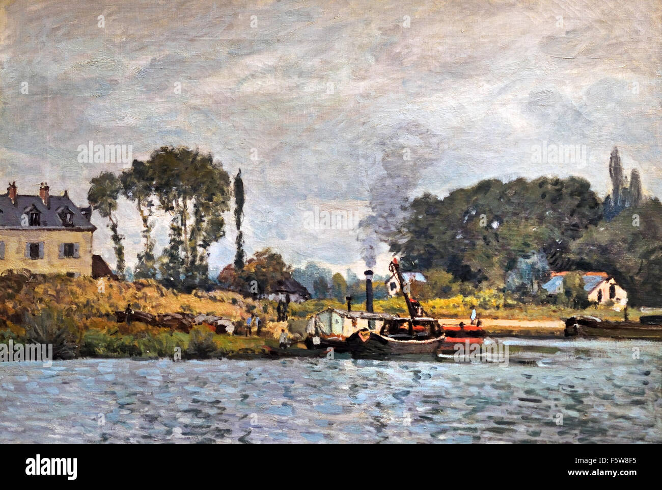 Bateaux à l'Écluse de Bougival - Boote bei Bougival schloss 1873 Alfred Sisley 1839-1899 britischen / französischen impressionistischen France Stockfoto