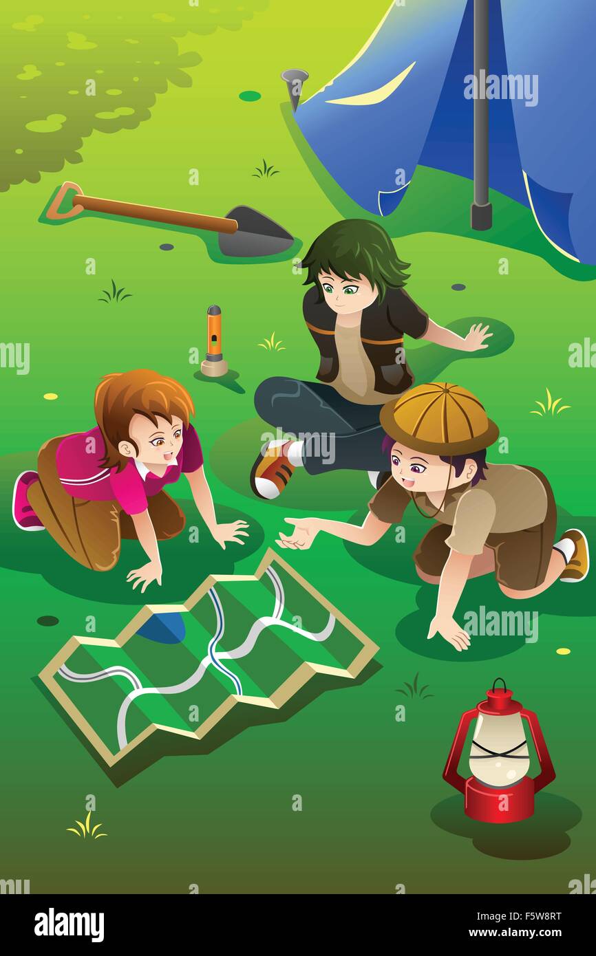 Eine Vektor-Illustration von glücklichen Kindern beim Sommercamp Stock Vektor