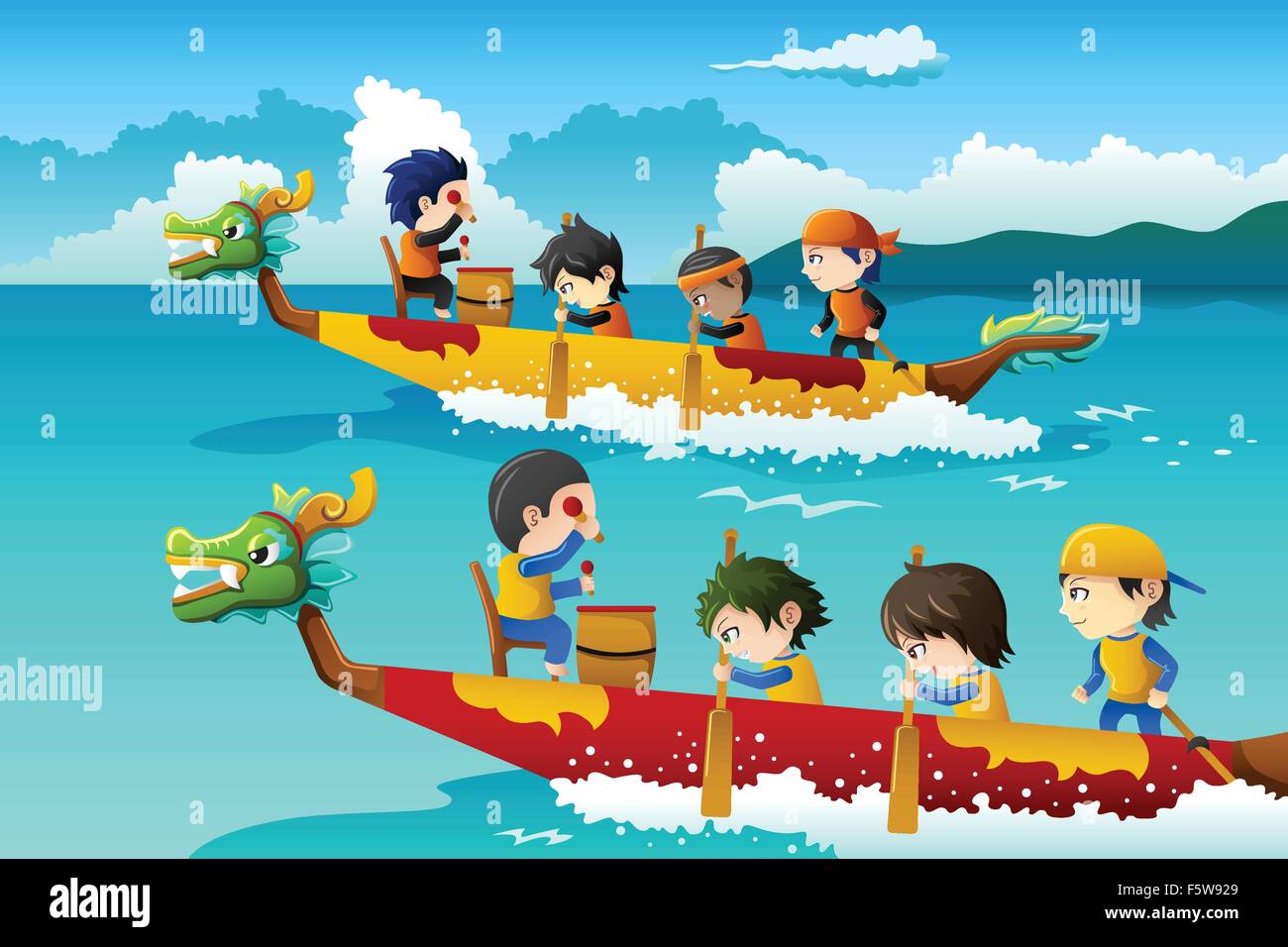 Eine Vektor-Illustration der glückliche Kinder in einem Boot-Rennen Stock Vektor