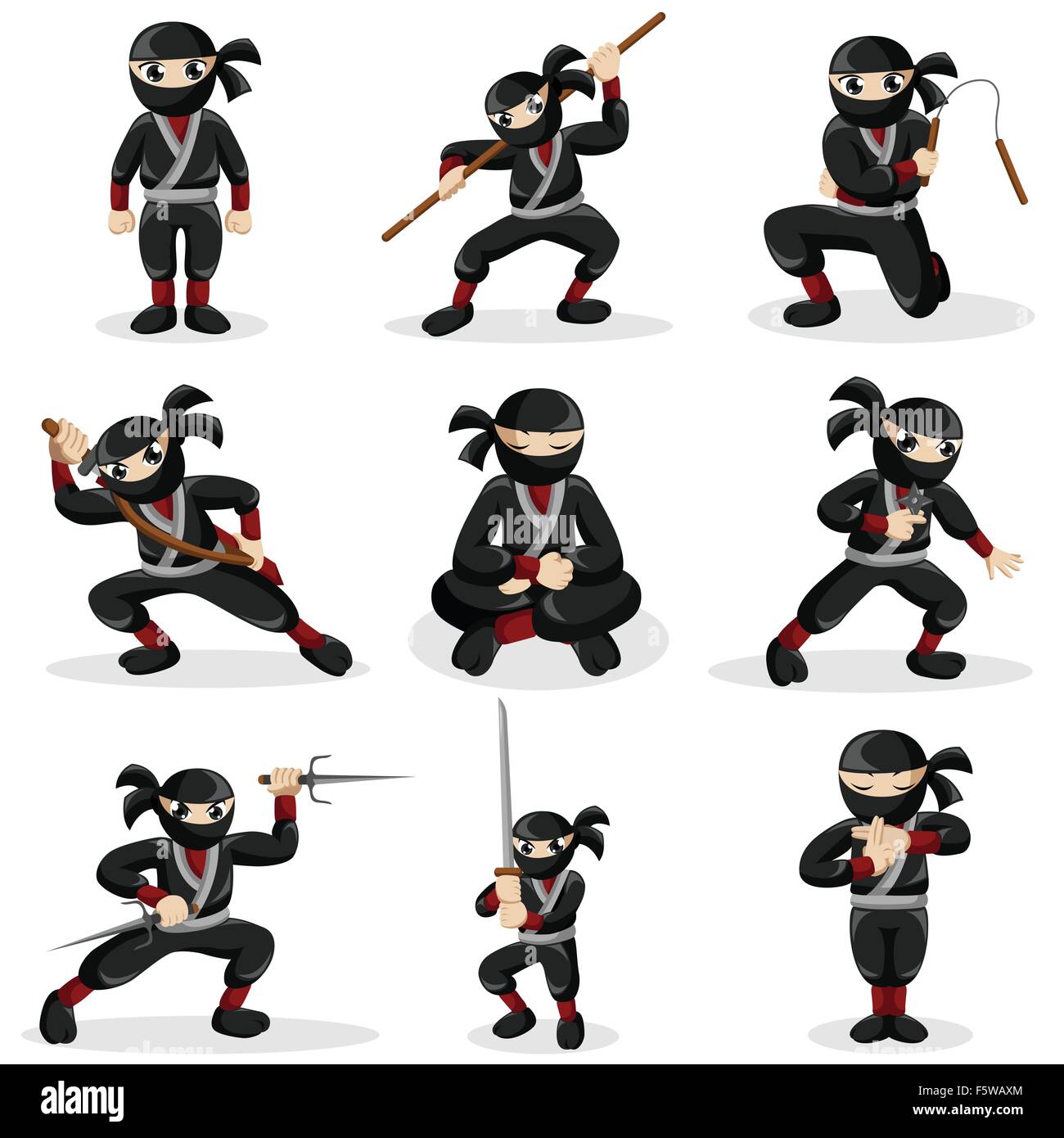 Eine Vektor-Illustration von Ninja Kids in verschiedenen Posen Stock Vektor