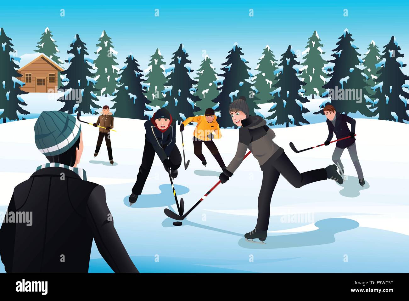 Eine Vektor-Illustration der Männer Eishockey zu spielen Stock Vektor