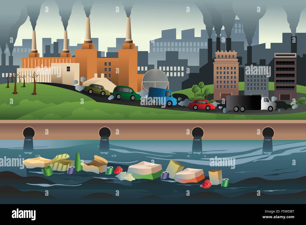 Eine Vektor-Illustration der Verschmutzung in der Stadt für Verschmutzung-Konzept Stock Vektor