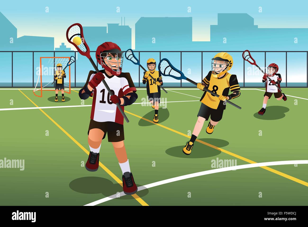 Eine Vektor-Illustration von aktiven Kindern spielen lacrosse Stock Vektor