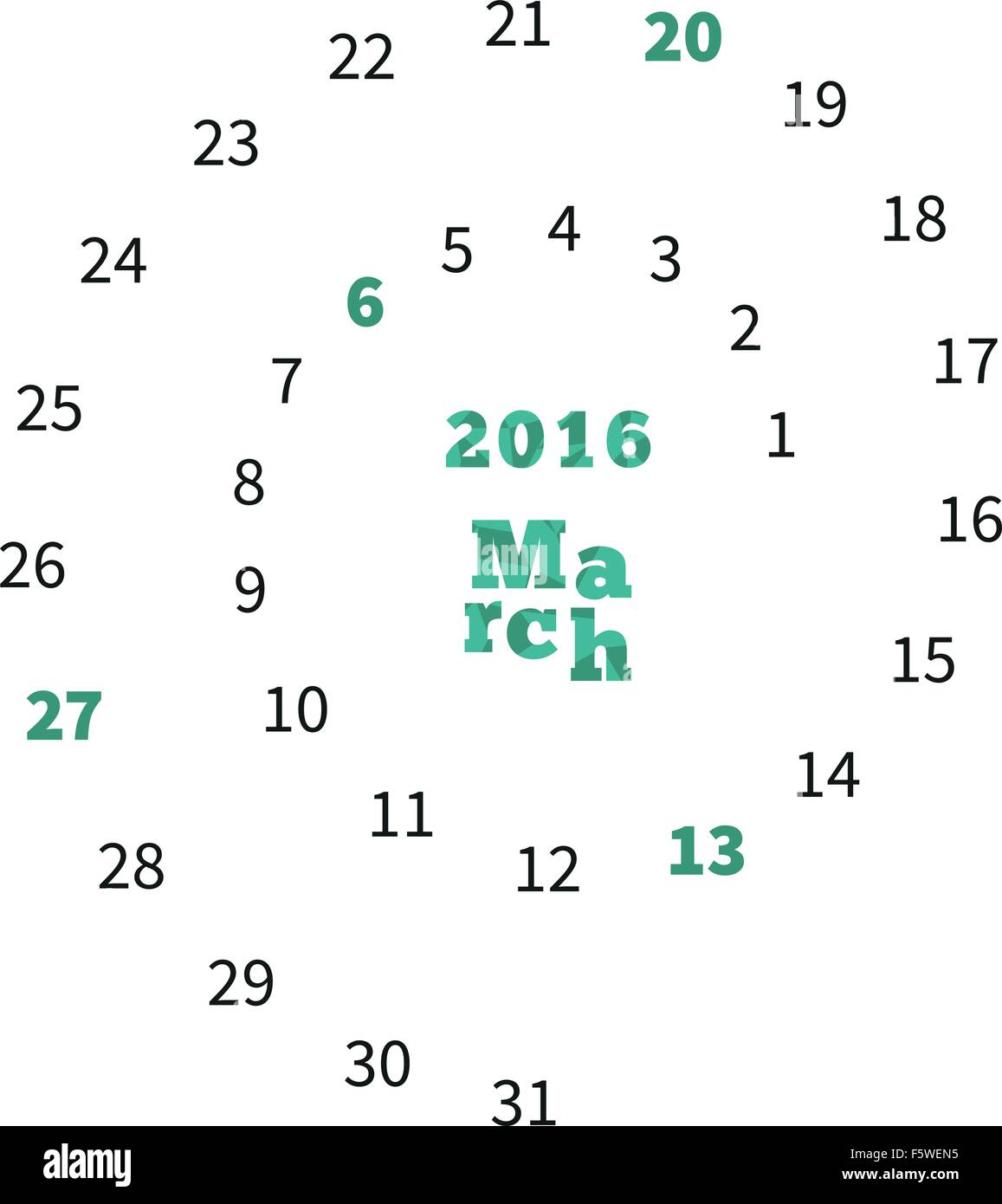 Kreative Kalender für März 2016 mit Terminen auf Spirale Stock Vektor