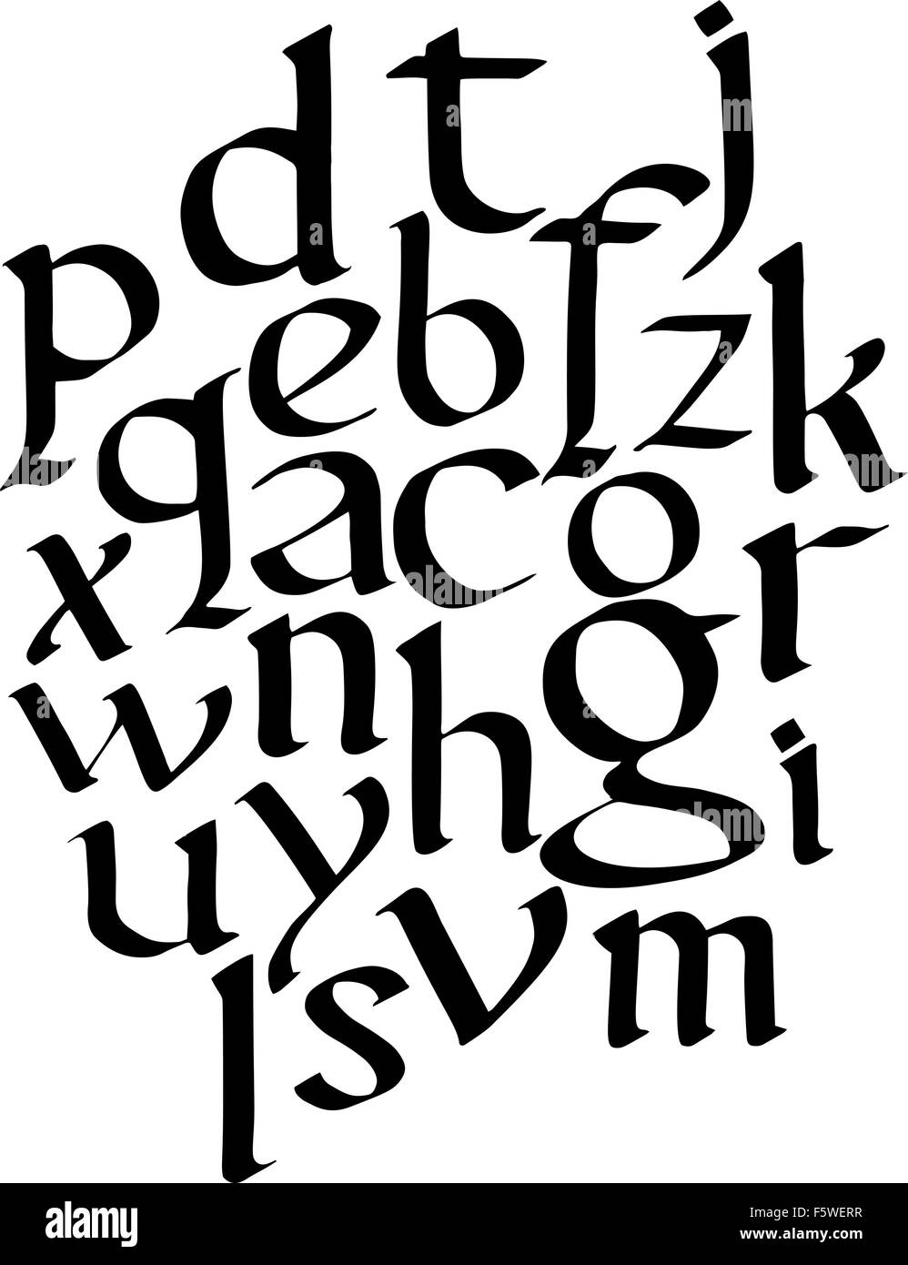 Vektor Hand gezeichnete mittelalterlichen Alphabet. Alte Handschrift Stil Briefe. Basierend auf fundamentalen Schriftart. Stock Vektor