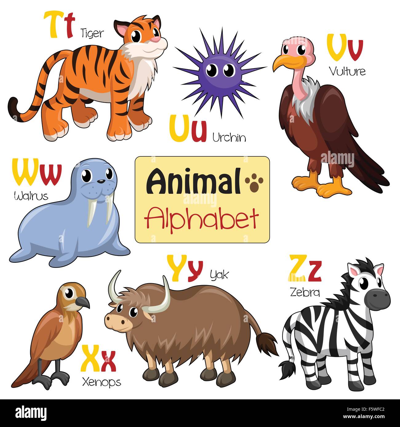 Eine Vektor-Illustration von Alphabet Tiere von T bis Z Stock Vektor