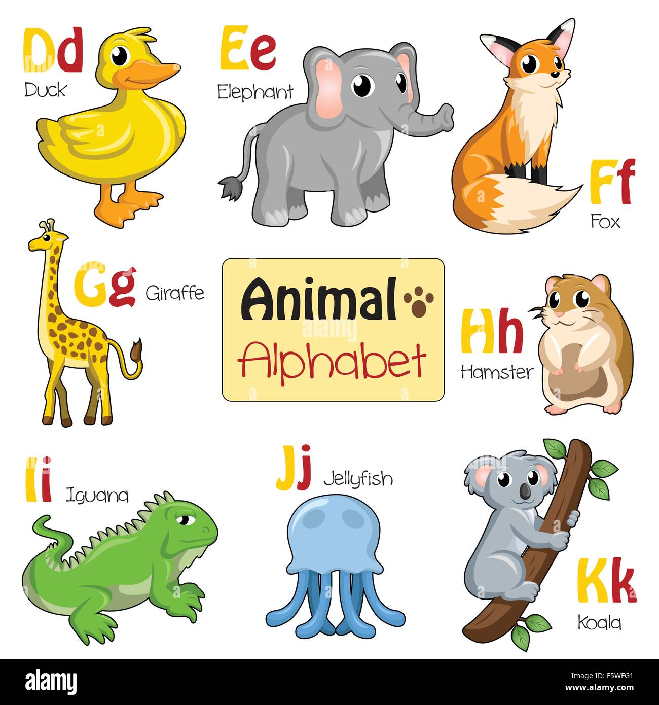 Eine Vektor-Illustration von Alphabet Tiere von D bis K Stock Vektor