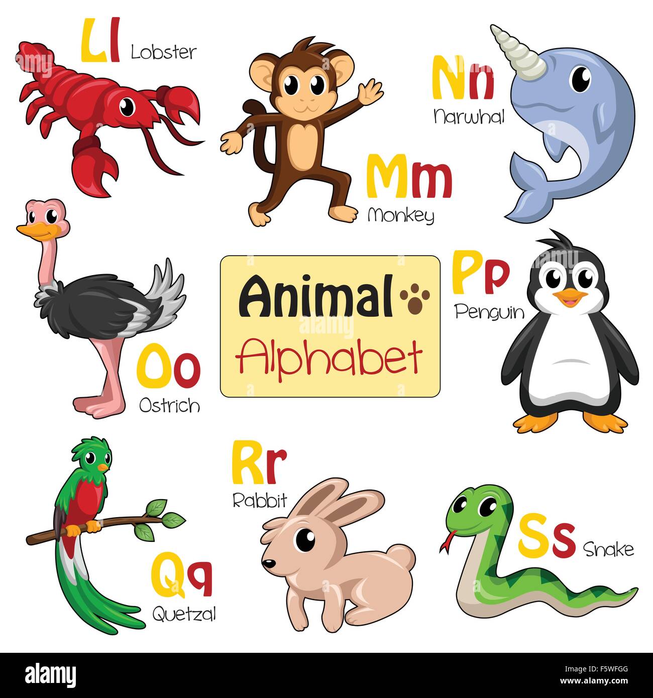 Eine Vektor-Illustration von Alphabet Tiere von L bis S Stock Vektor