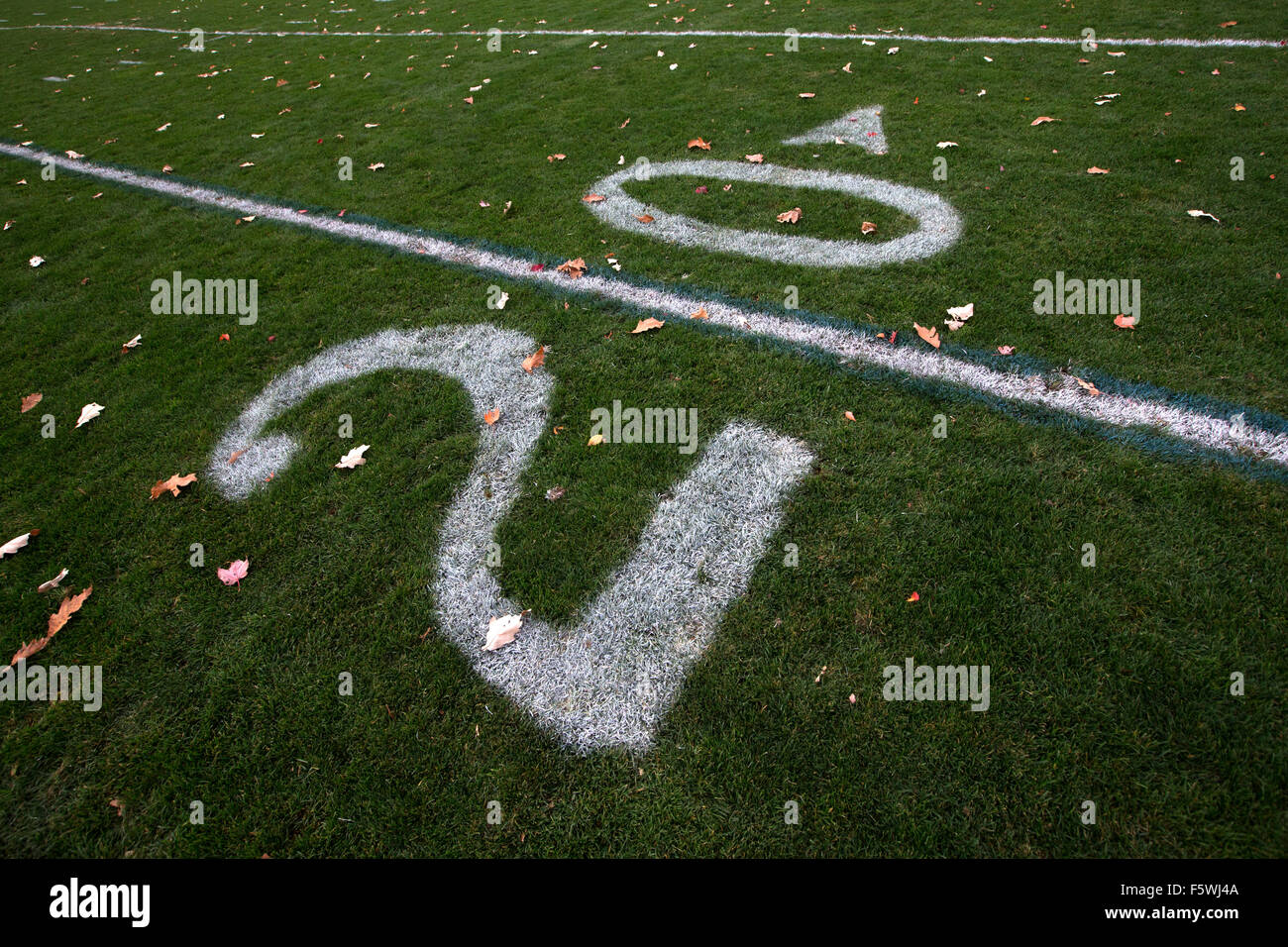 US-amerikanischer American-Football Feld 20 Yard Line marker Stockfoto