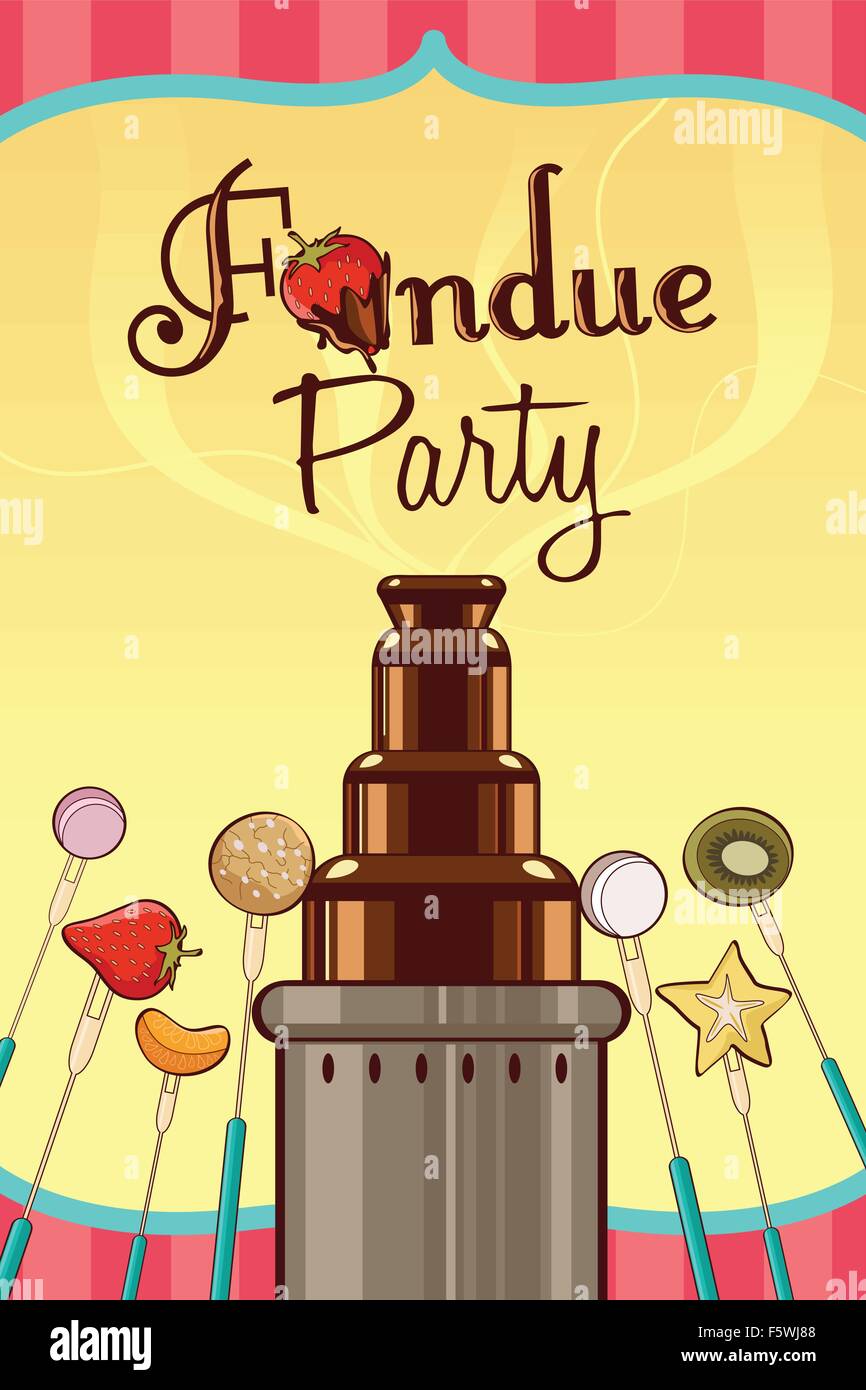 Eine Vektor-Illustration der Fondue-Party-Einladung mit Exemplar Stock Vektor