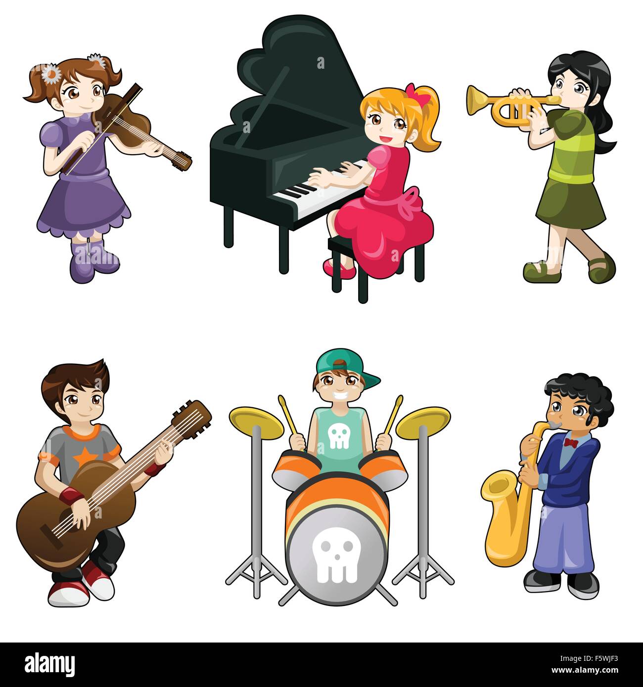 Eine Vektor-Illustration der verschiedenen Kinder Musikinstrument spielen Stock Vektor