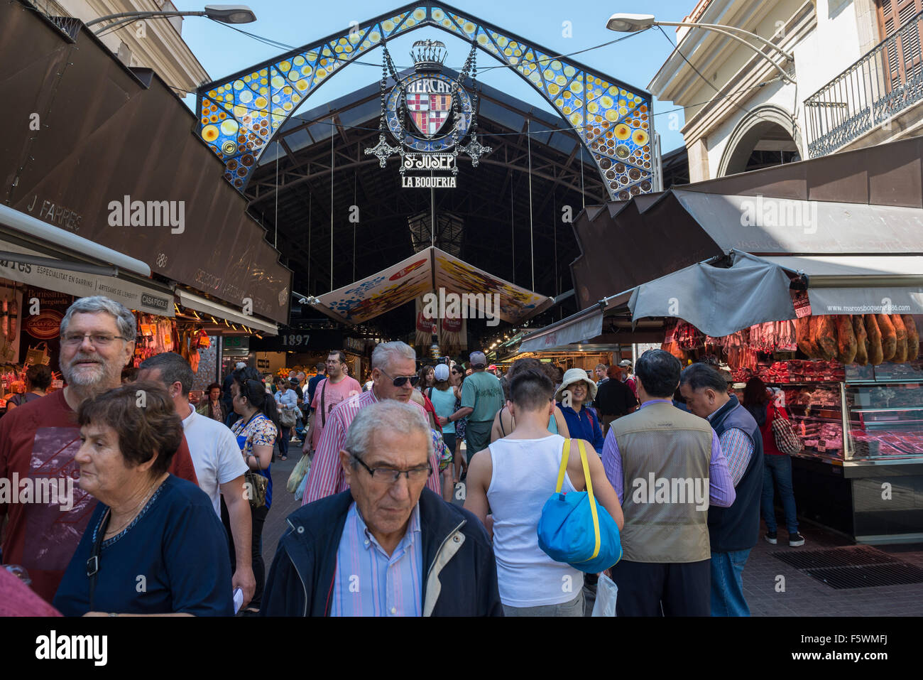 Mercat de Sant Josep De La Boqueria oder einfach genannt la Boqueria - berühmten öffentlichen Markt, Ciutat Vella Bezirk, Barcelona, Spanien Stockfoto