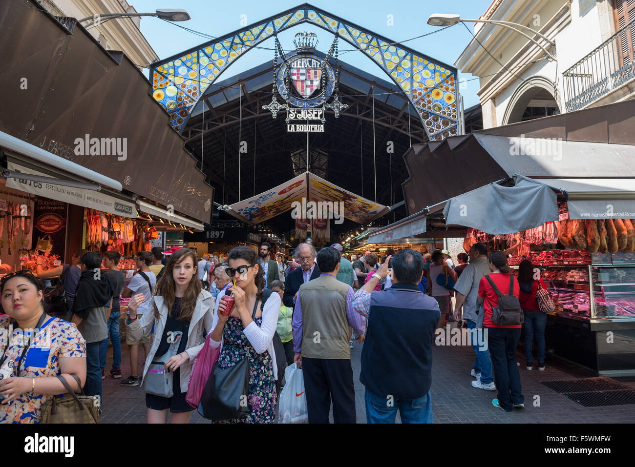 Mercat de Sant Josep De La Boqueria oder einfach genannt la Boqueria - berühmten öffentlichen Markt, Ciutat Vella Bezirk, Barcelona, Spanien Stockfoto