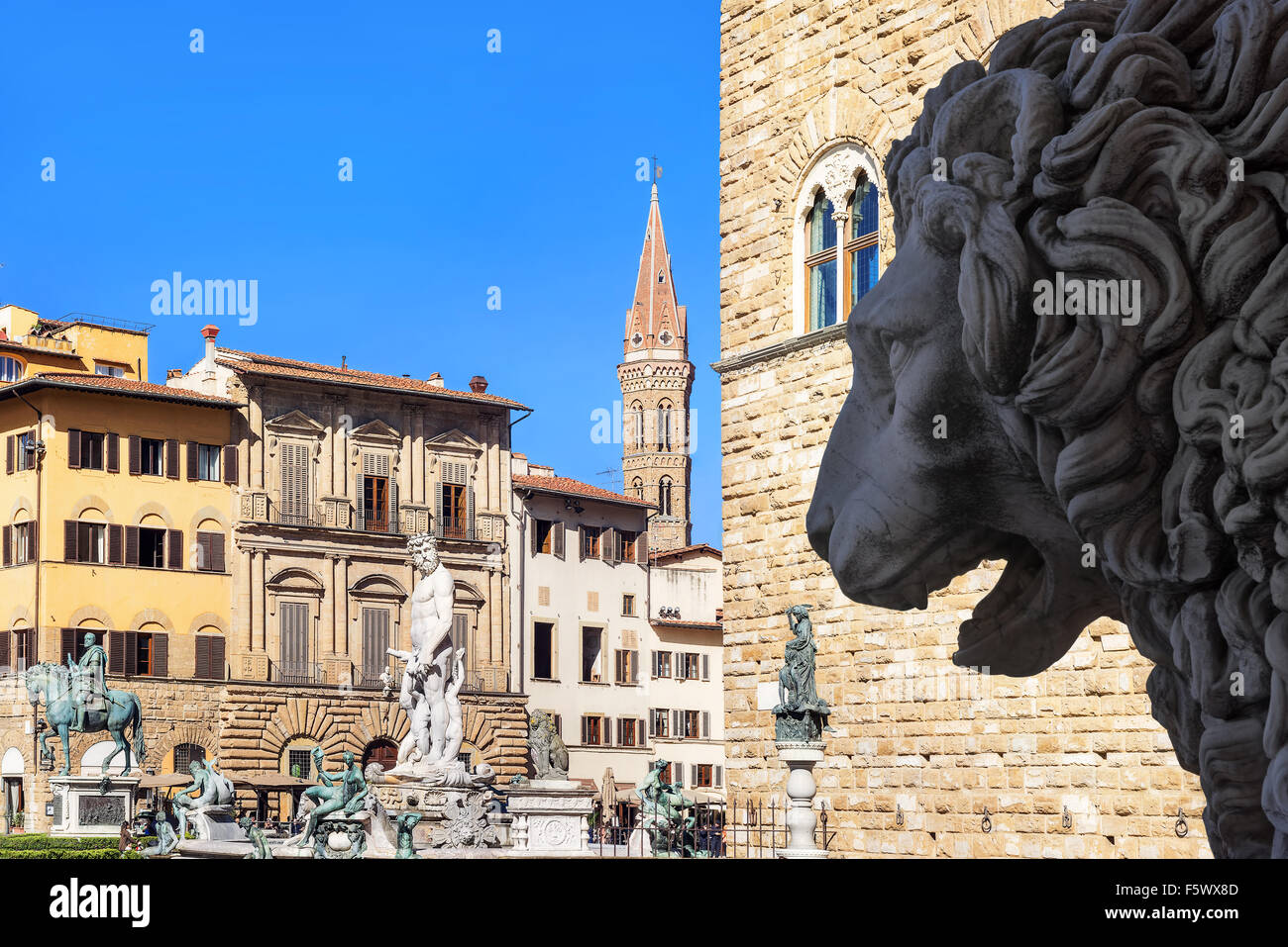 Piazza Della Signoria und Neptun-Brunnen in Florenz, Toskana, Italien Stockfoto