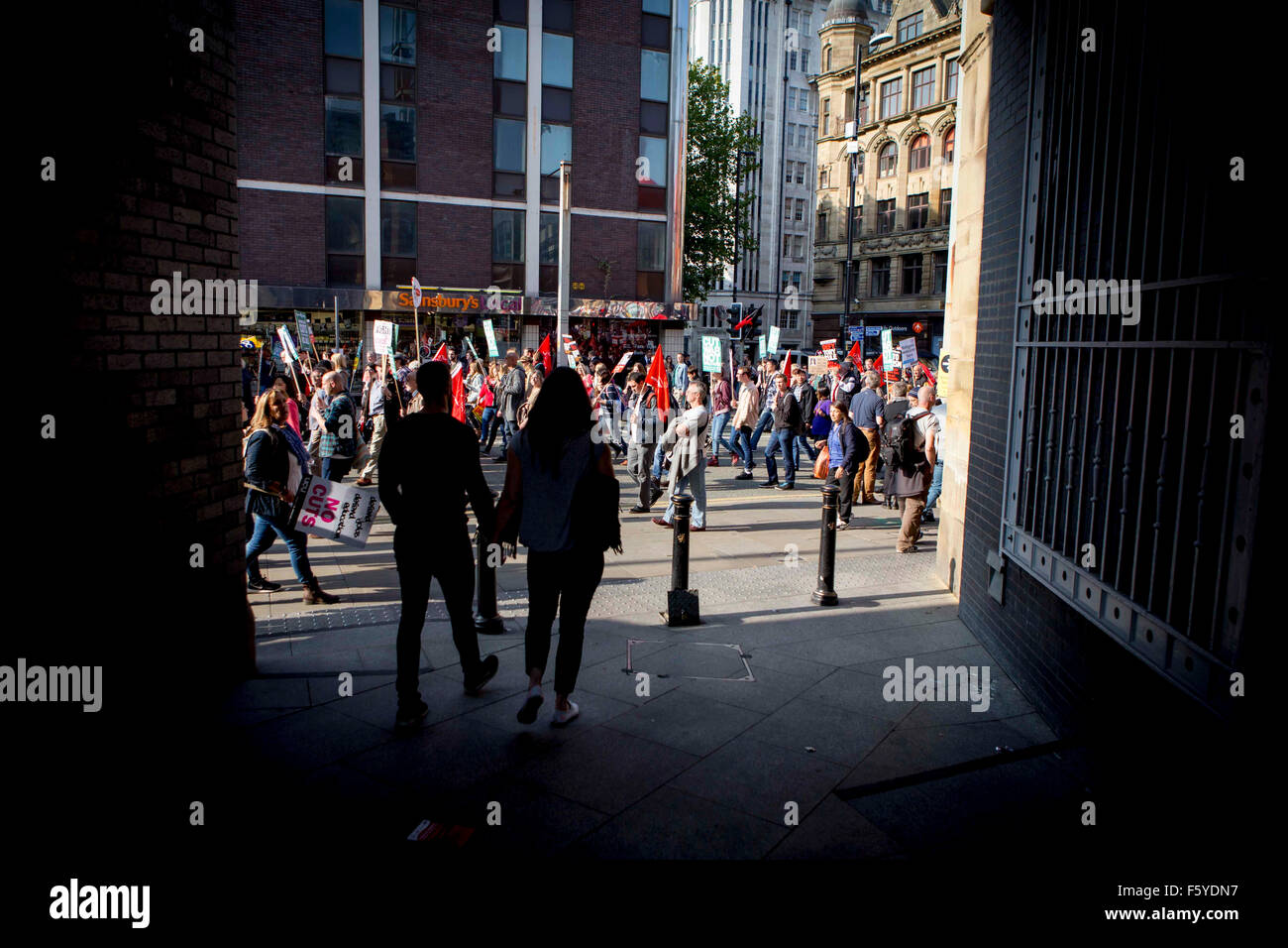 Manchester gegen Sparpolitik Protestkundgebung Stockfoto