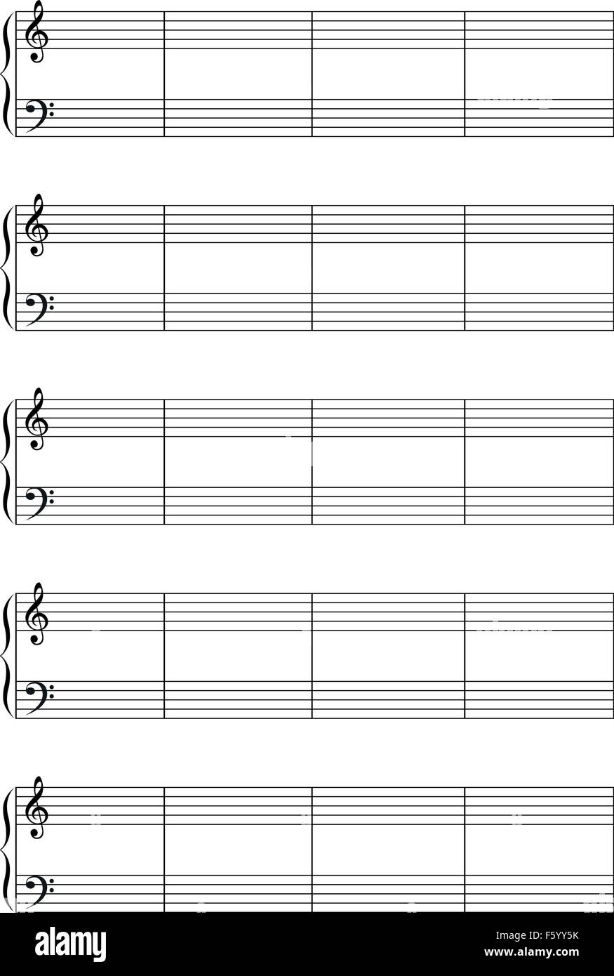 Musiknote Daube mit Höhen und Bass Notenschlüssel a4-Blatt Stock Vektor