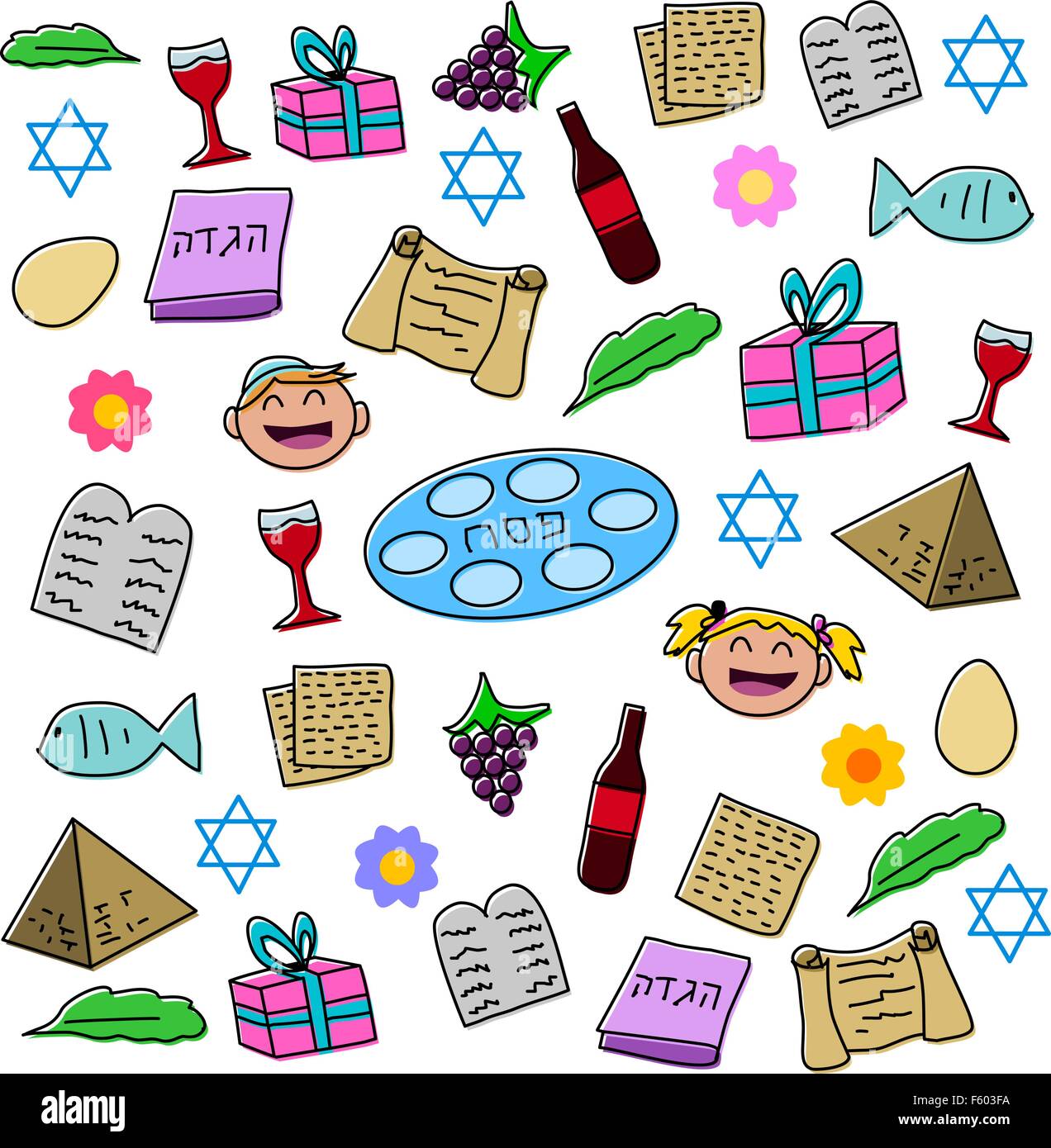 Vektor Illustration Pessach Symbole und Icons Pack. Stock Vektor