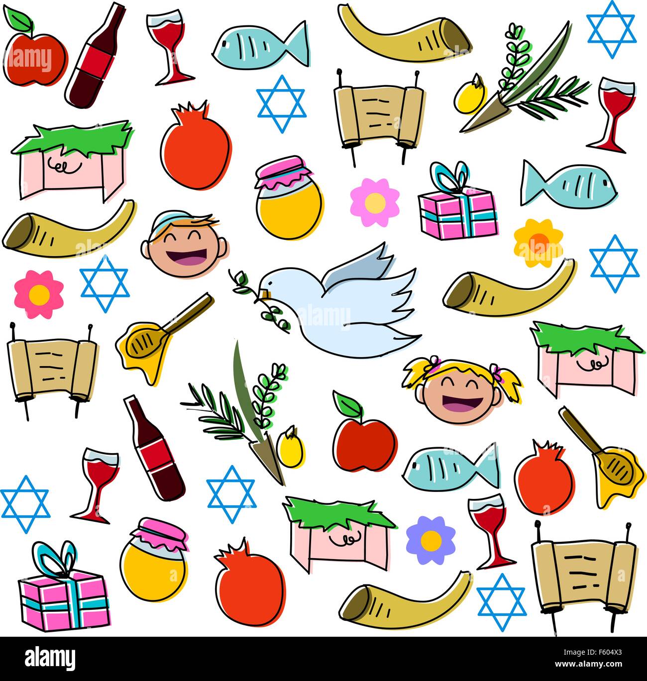Vector Illustration Pack der jüdischen wie Symbole für Rosch ha-Schana Stock Vektor