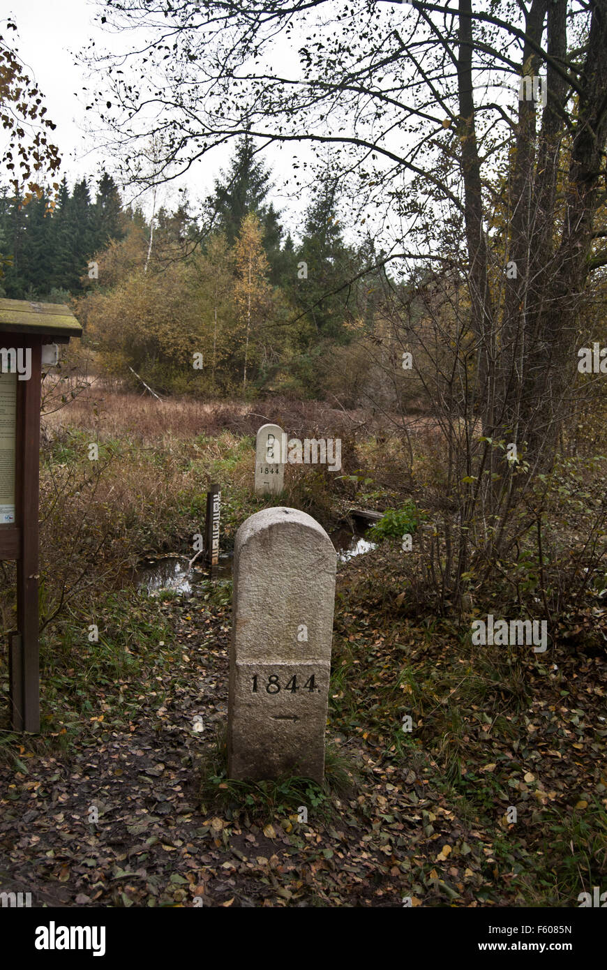 Westlichster Punkt von Tschechien mit alten Grenzen Marker aus dem Jahr 1844 Stockfoto