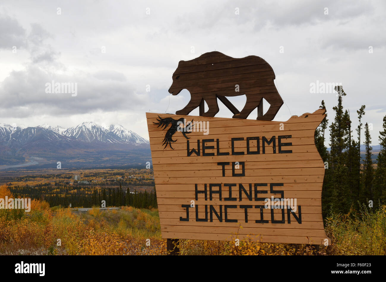 Zeichen, Haines Junction, Yukon, Kanada Stockfoto