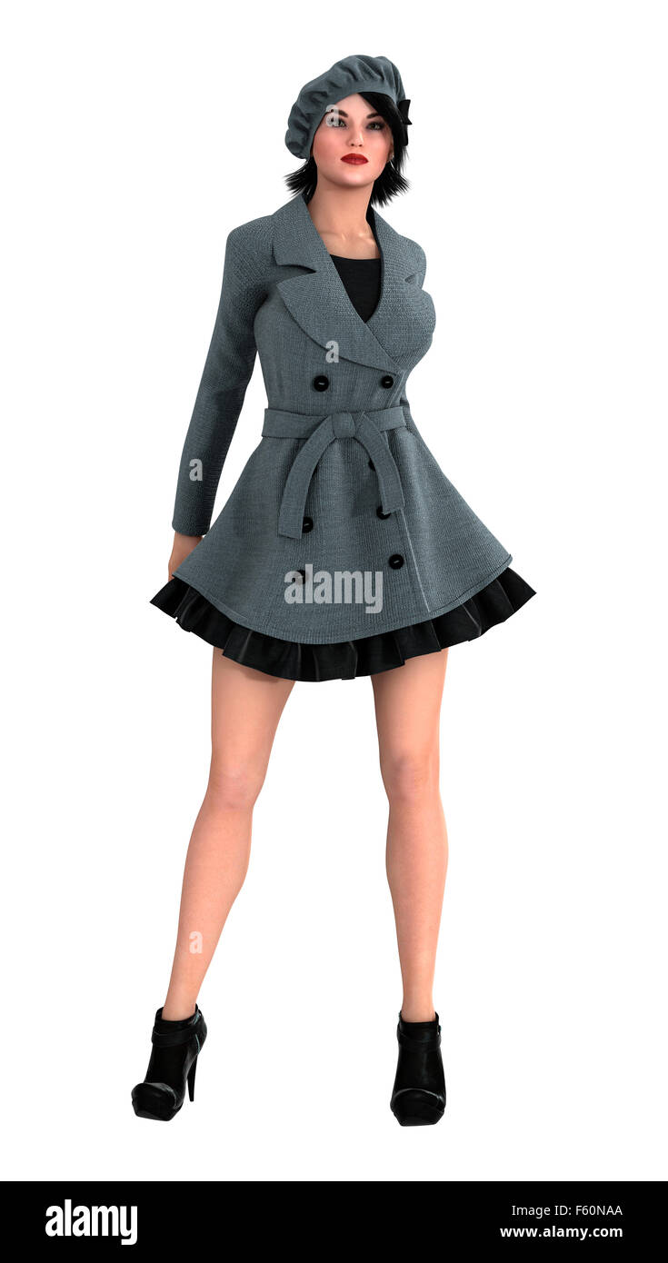 Digitale 3D Rendern einer schönen Vintage Frau isoliert auf weißem Hintergrund Stockfoto