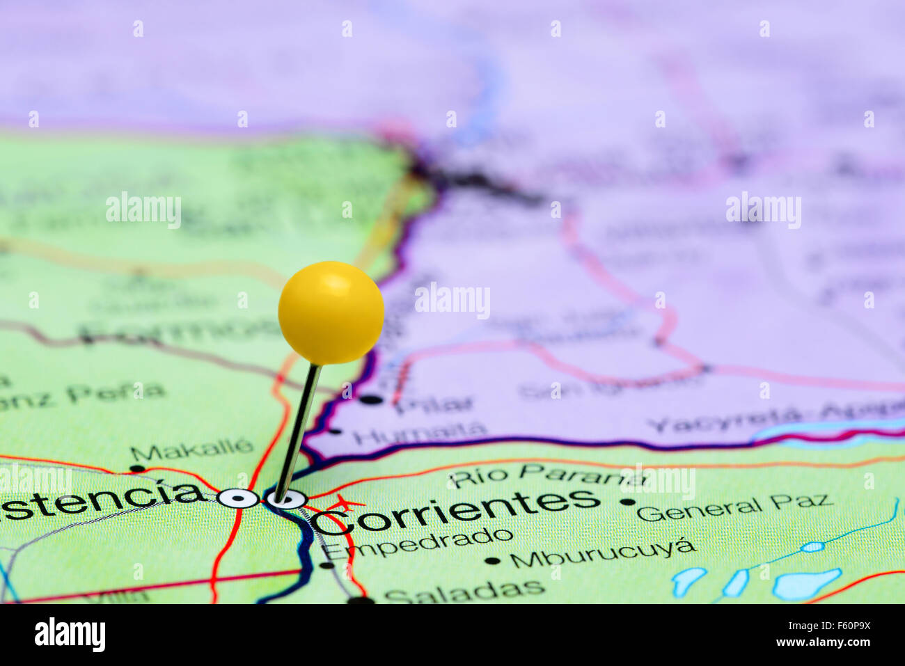 Corrientes, fixiert auf einer Karte von Argentinien Stockfoto Corrientes, fixiert auf einer Karte von Argentinien Stockfoto