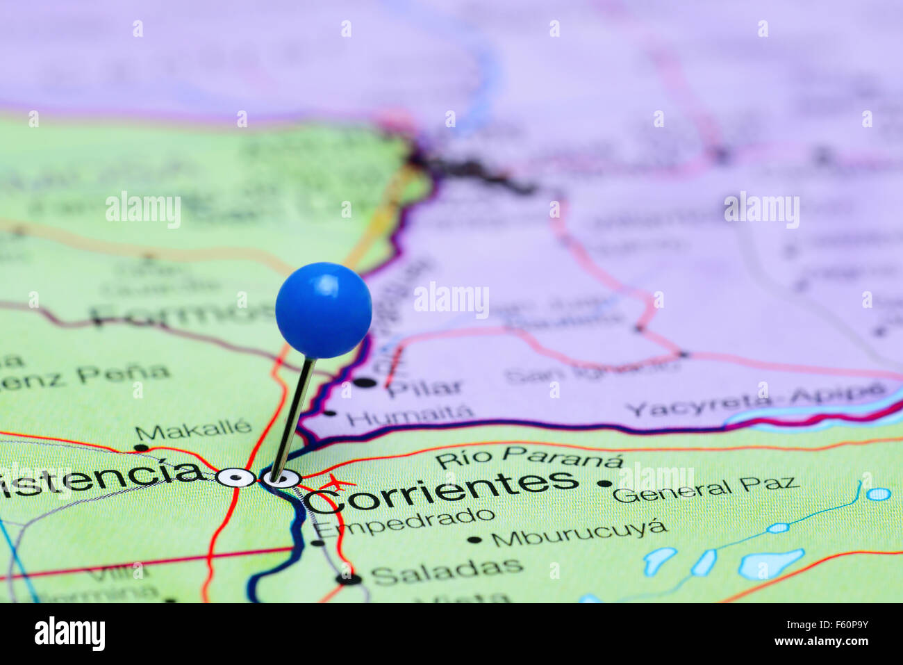 Corrientes, fixiert auf einer Karte von Argentinien Stockfoto Corrientes, fixiert auf einer Karte von Argentinien Stockfoto