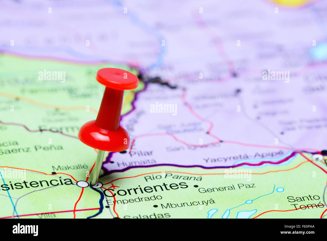 Corrientes, fixiert auf einer Karte von Argentinien Stockfoto Corrientes, fixiert auf einer Karte von Argentinien Stockfoto