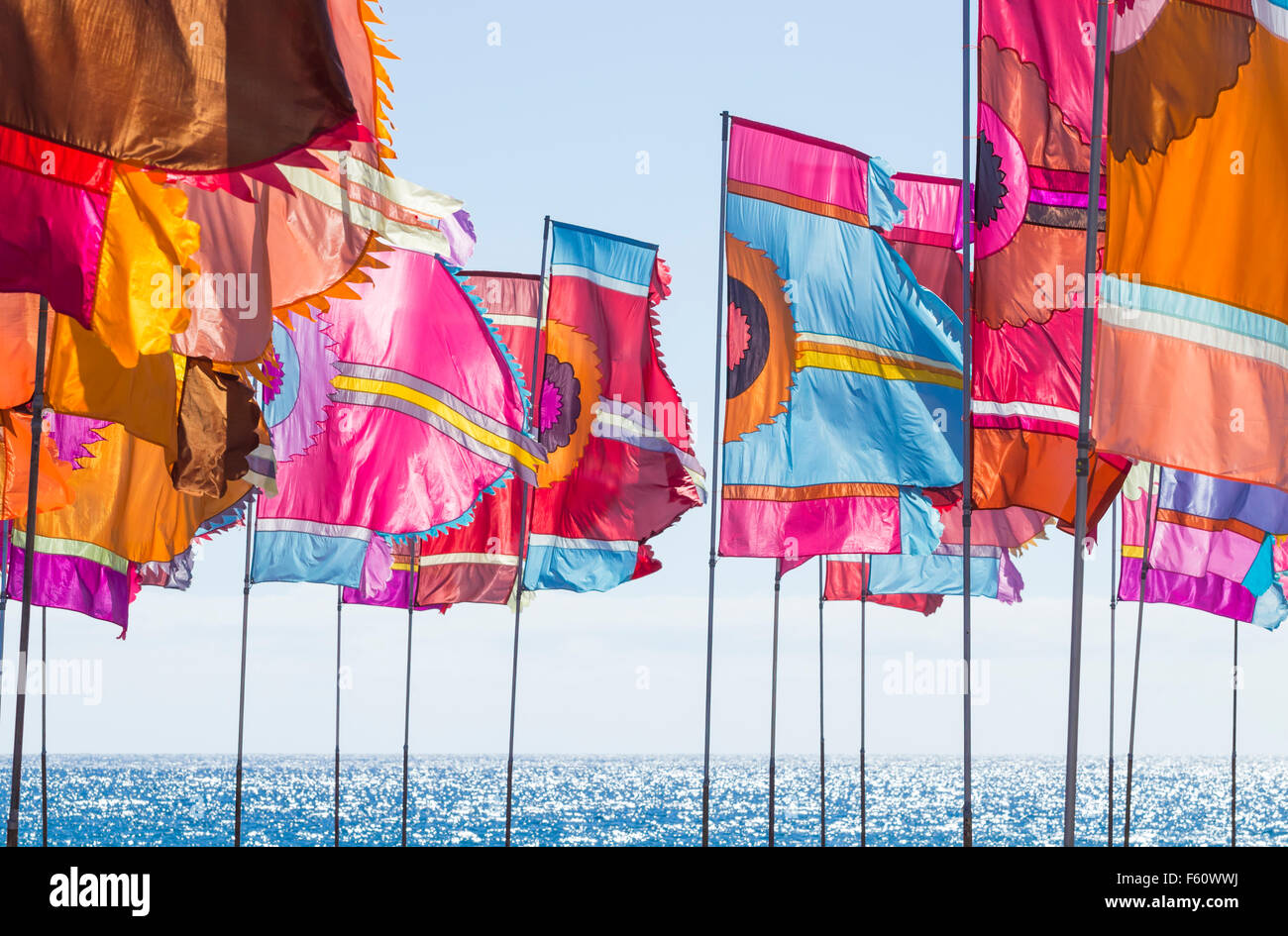 WOMAD-Musik-Festival 2015 am Strand von Gran Tarajal, Fuerteventura, Kanarische Inseln, Spanien. Stockfoto