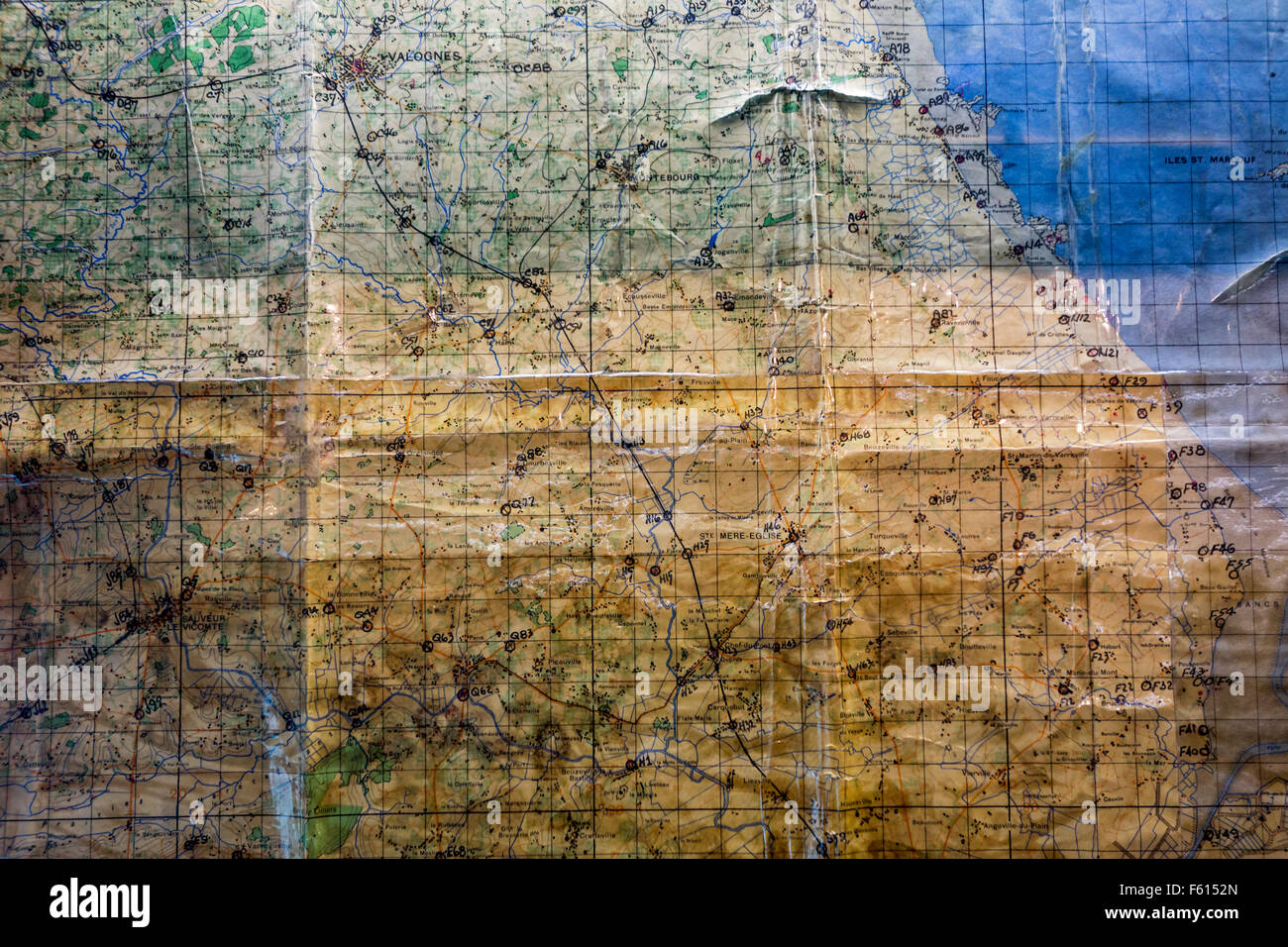 Utah Beach Ordnance Survey Map von general Raymond Barton kommentiert, während der d-Day-Invasion in der Normandie, Frankreich Stockfoto