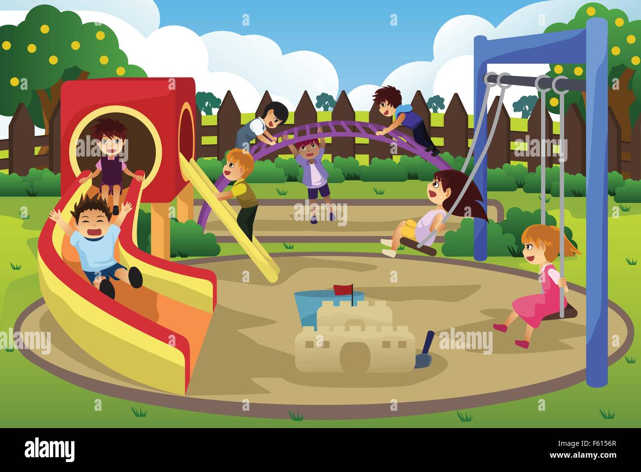 Eine Vektor-Illustration von Kindern auf dem Spielplatz Stock Vektor