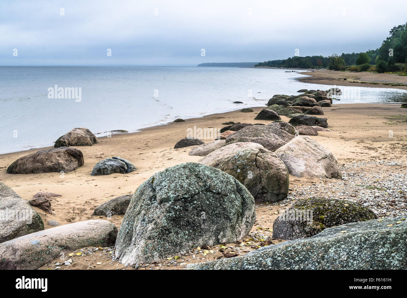 Felsiger Strand am Golf von Finnland. Sillamae, Estland Stockfoto