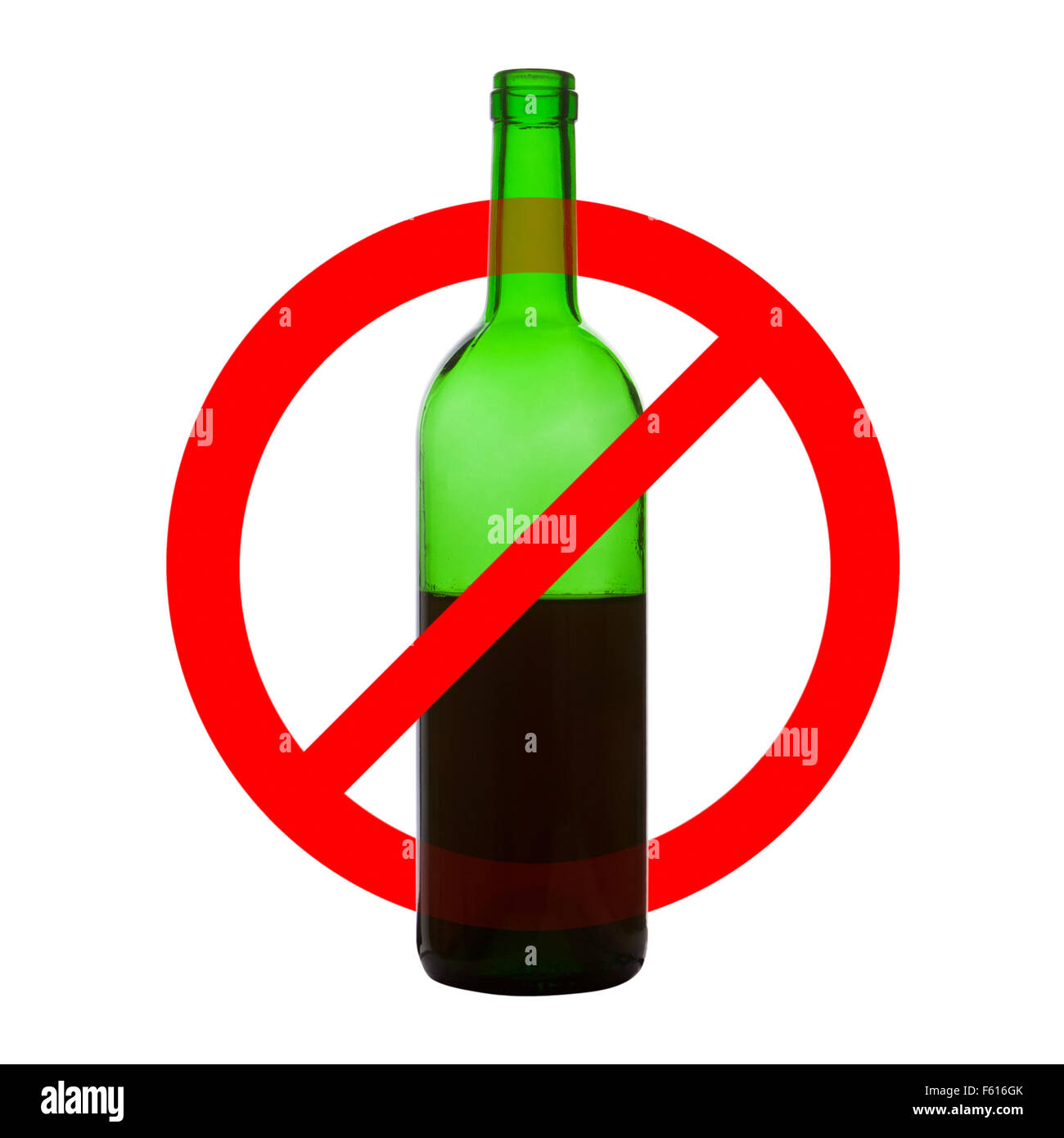 Symbol für das Trinken von Alkohol zu verbieten. Isoliert auf weiss Stockfoto