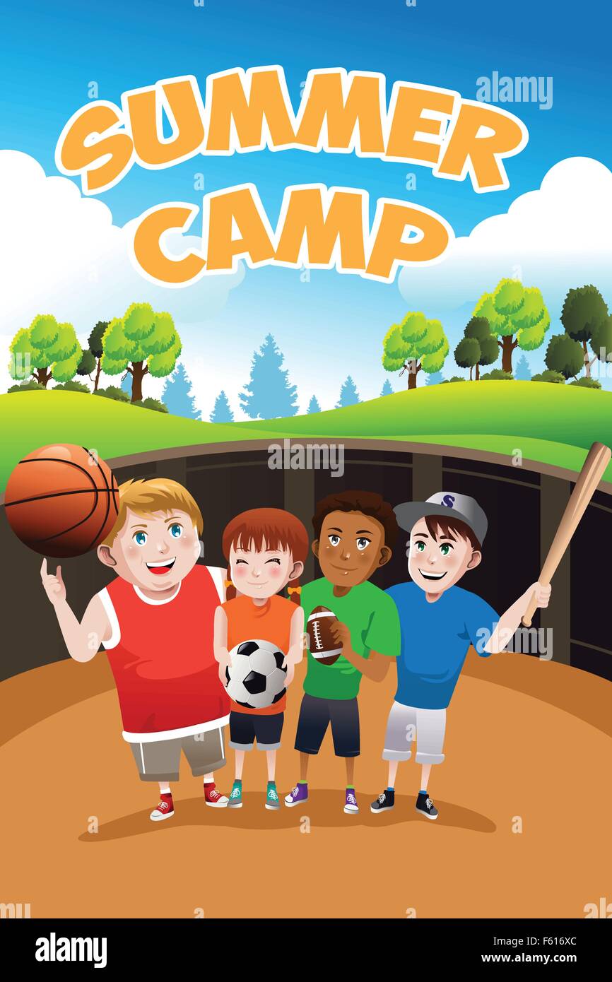 Eine Vektor-Illustration des Kinder-Sommer-camp-flyer Stock Vektor