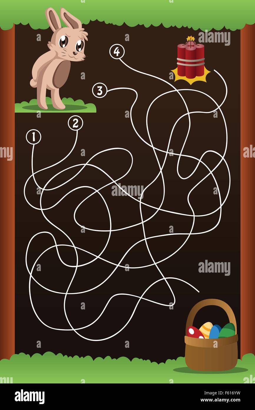 Eine Vektor-Illustration der Labyrinth-Spiel Hilfe Kaninchen, einen Weg, um das Osterei finden Stock Vektor