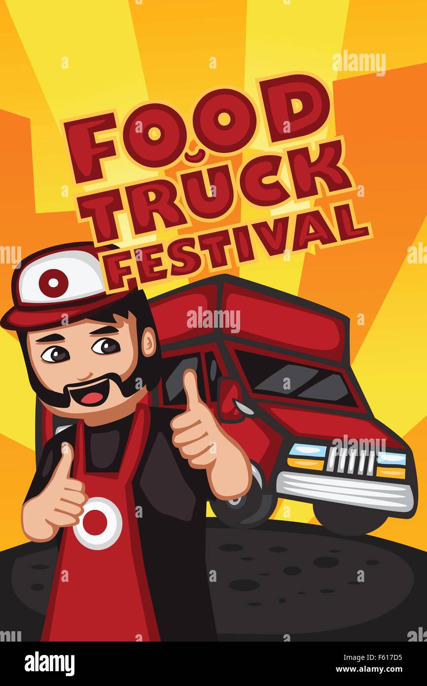 Eine Vektor-Illustration von Food Truck Festival Plakat mit Exemplar Stock Vektor