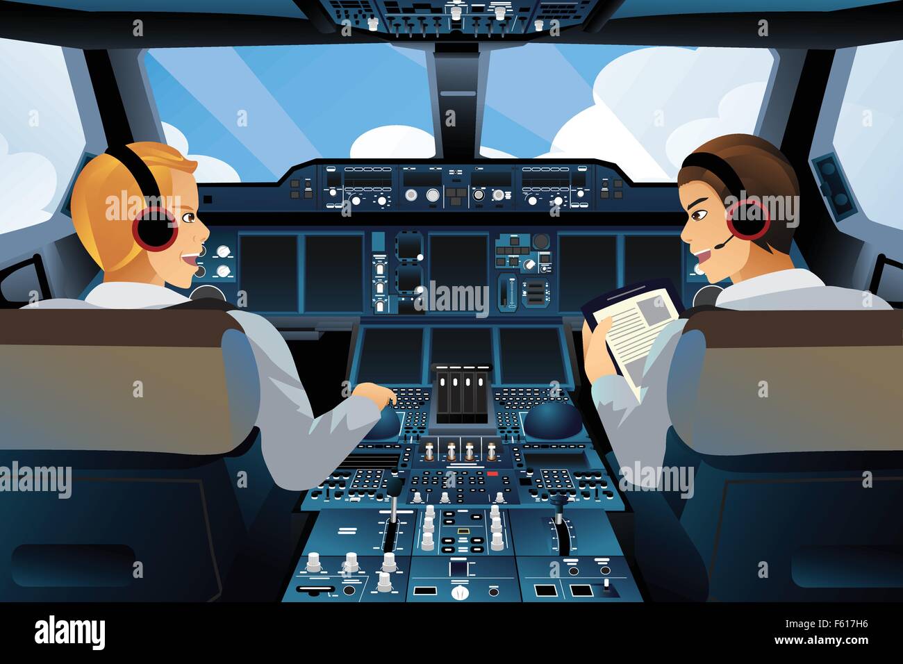 Eine Vektor-Illustration von Pilot und Copilot im cockpit Stock Vektor