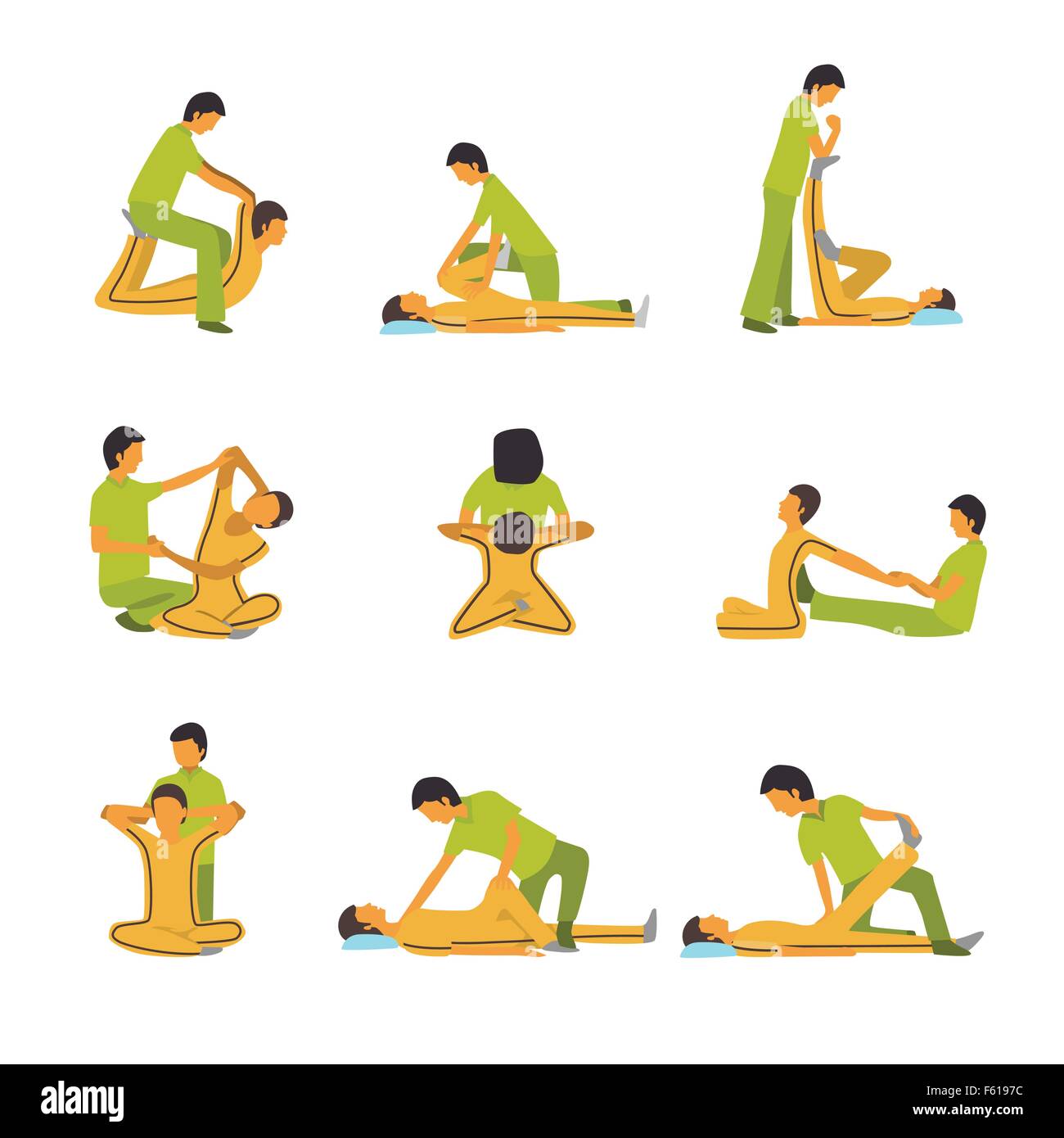 Eine Vektor-Illustration von Massage-Spa-Therapie-Icon-sets Stock Vektor