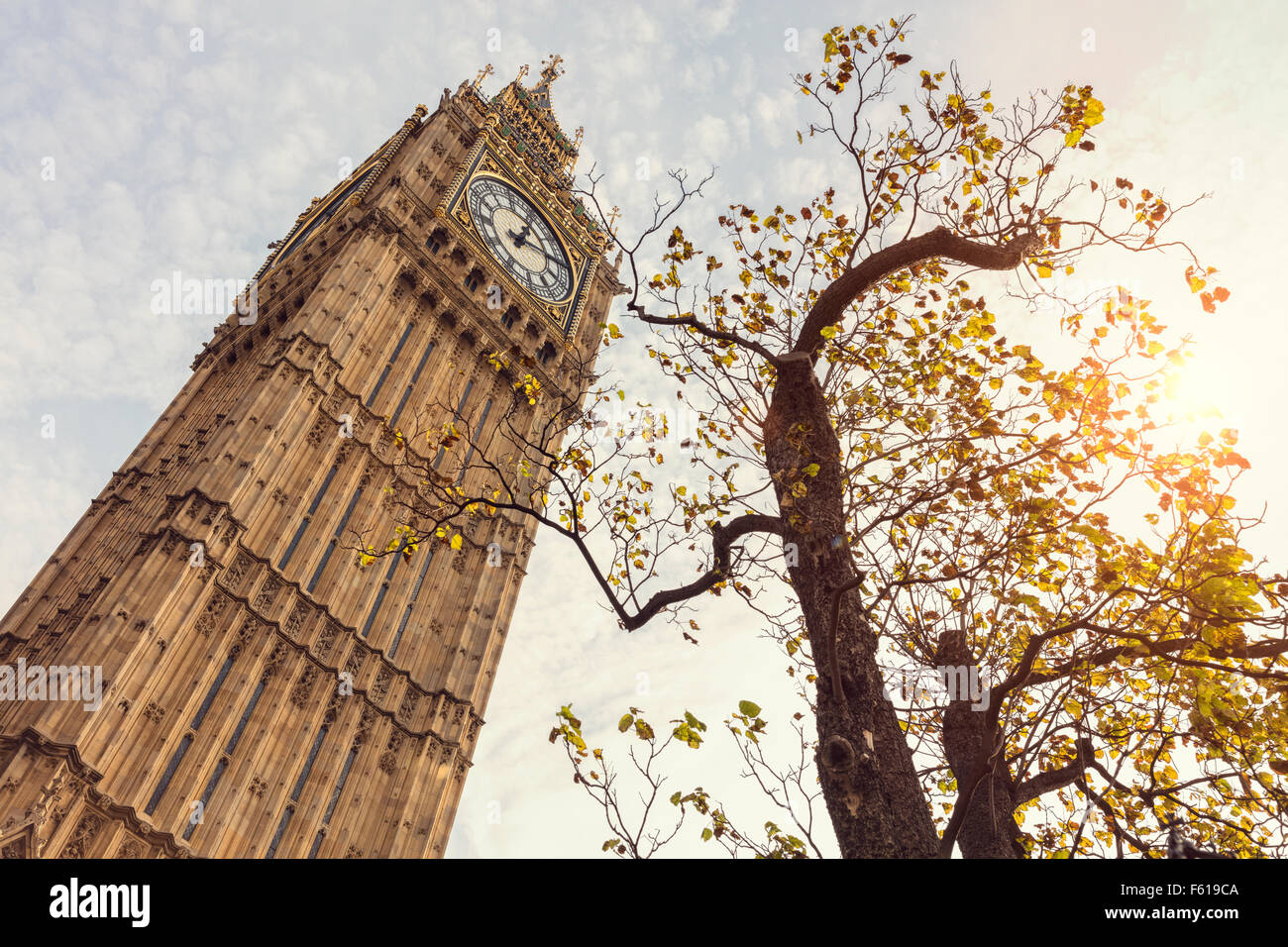 Big Ben in London UK niedrigen Winkel in der Herbstsonne Stockfoto